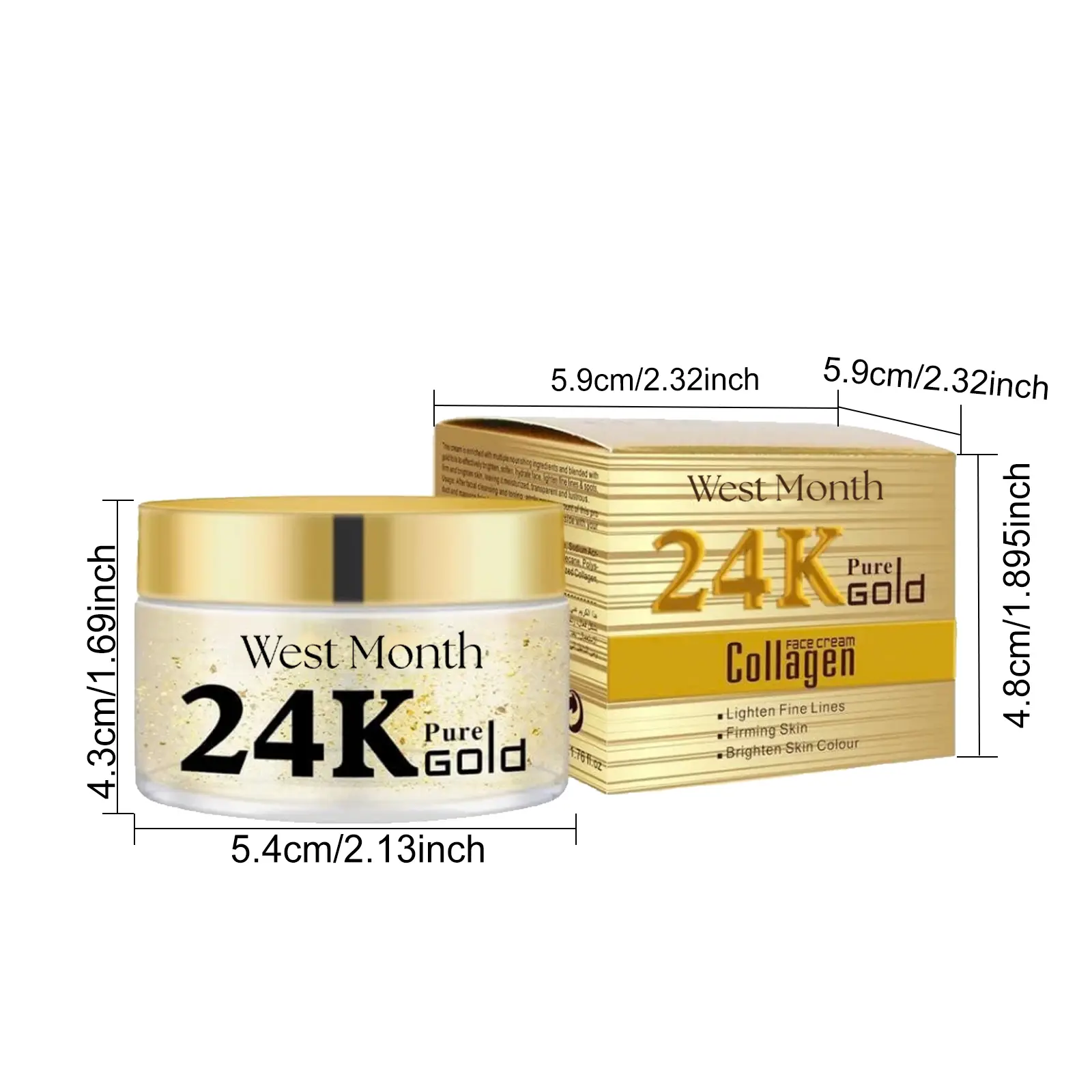 24k Gold Collagen Face Cream - Hydrating Anti-Wrinkle Moisturizer | West 1 24k gold cream lighten lines firm anti wrinkle West Month 336 5358