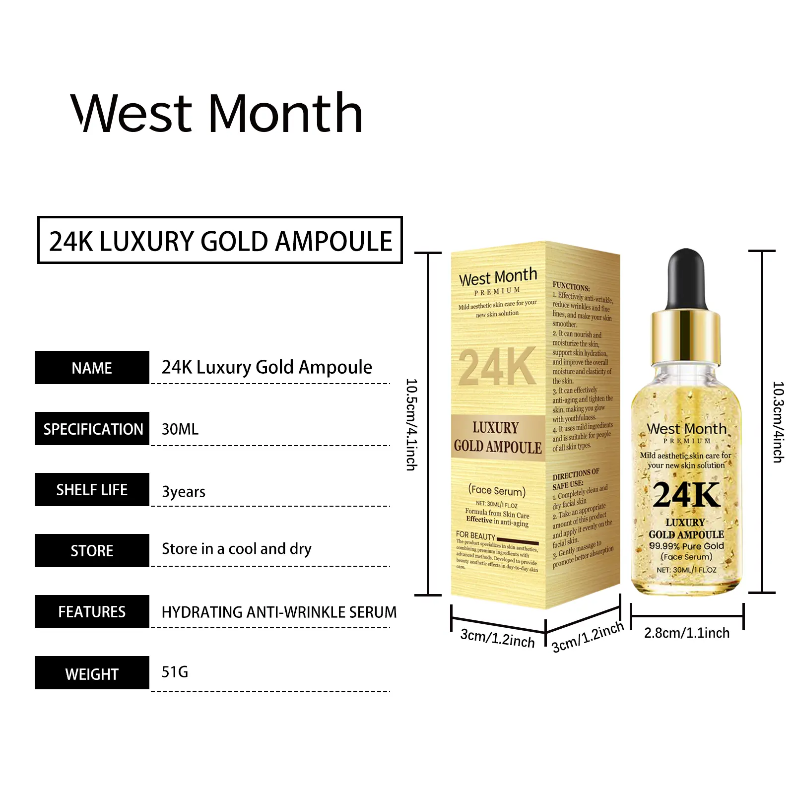 24k Gold Hyaluronic Acid Essence for Skin Firming & Hydration - West&Month 1 24k gold essence hyaluronic acid nourish West Month 243 11331