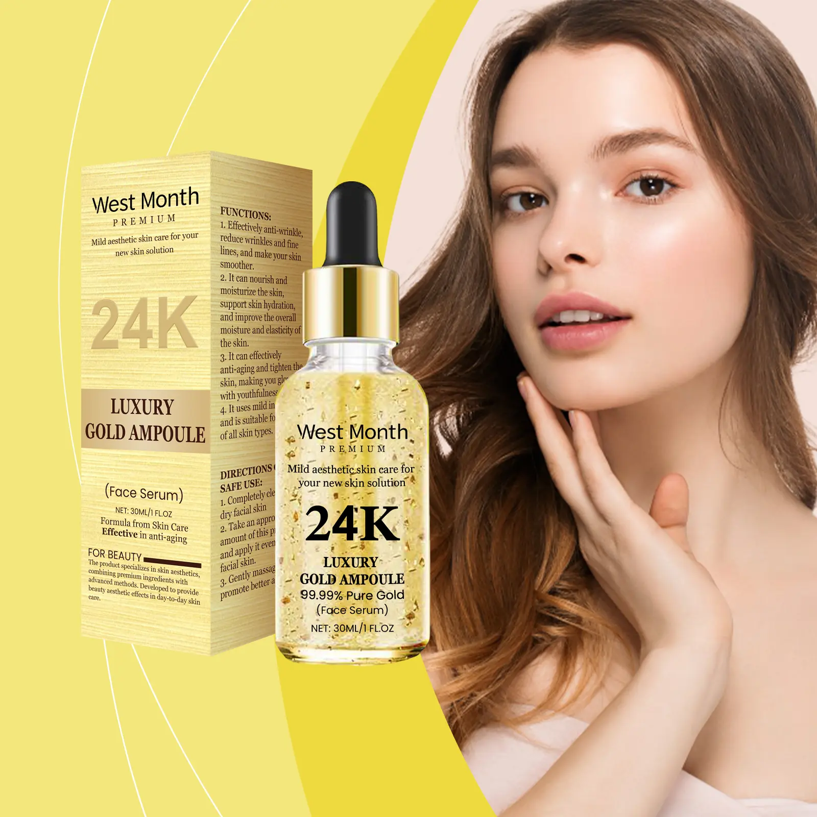 24k Gold Hyaluronic Acid Essence for Skin Firming & Hydration - West&Month 2 24k gold essence hyaluronic acid nourish West Month 243 4182
