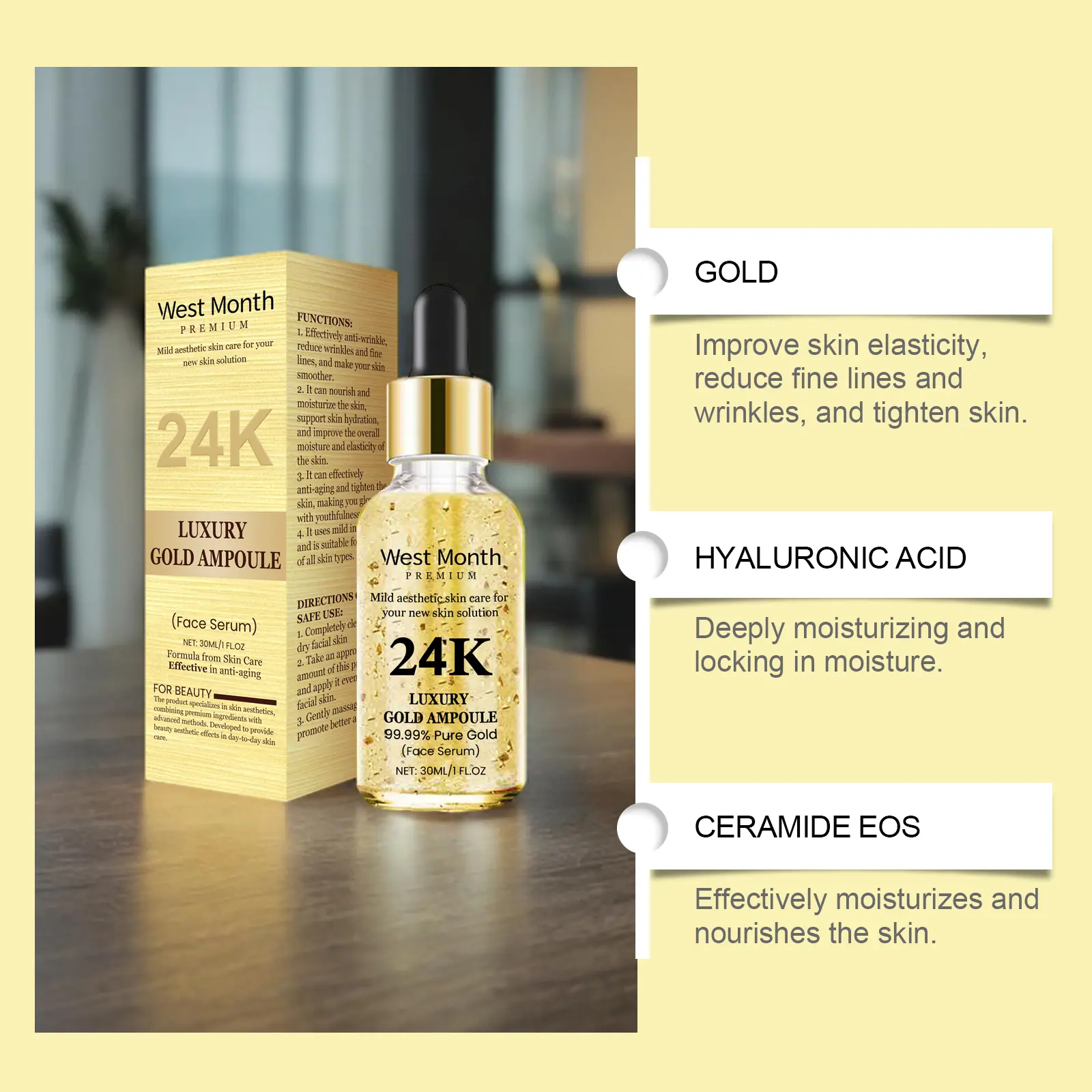 24k Gold Hyaluronic Acid Essence for Skin Firming & Hydration - West&Month 8 24k gold essence hyaluronic acid nourish West Month 243 4188