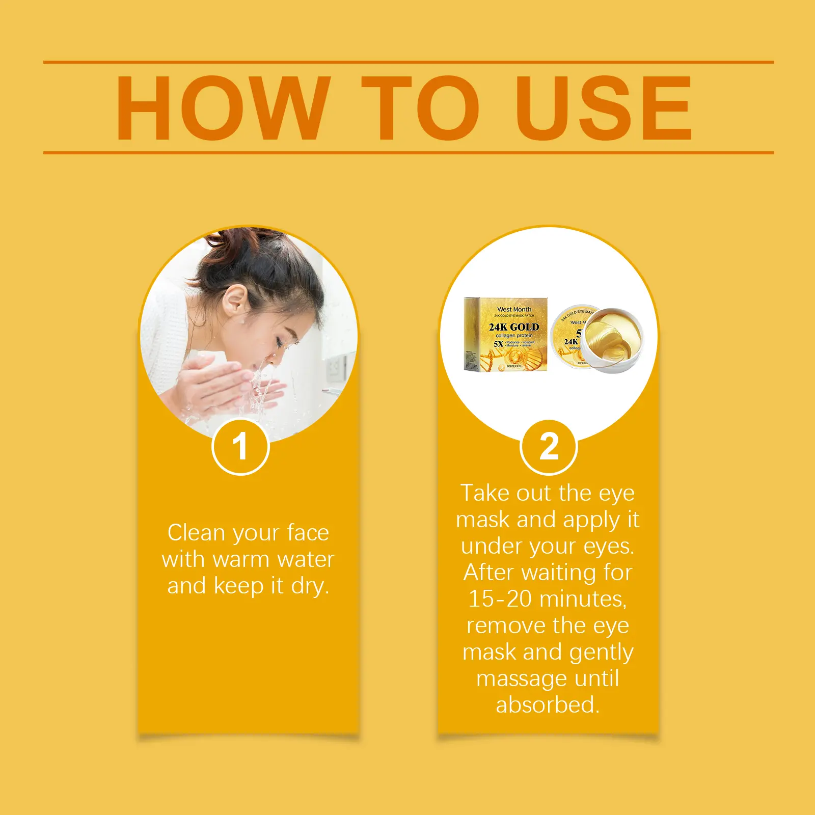 24k Gold Eye Mask Firming & Anti-Wrinkle Treatment - West&Month 4 24k gold eye mask nourish fade lines firm West Month 248 4239