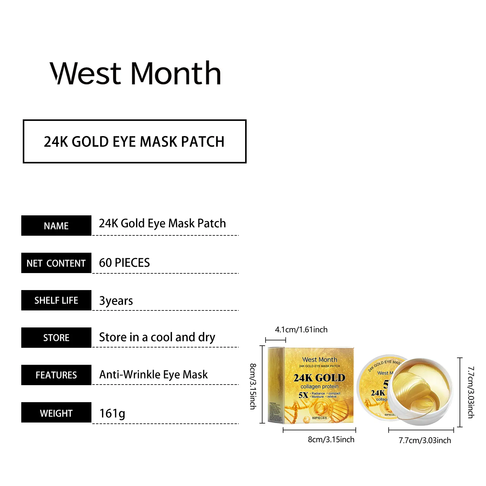 24k Gold Eye Mask Firming & Anti-Wrinkle Treatment - West&Month 1 24k gold eye mask nourish fade lines firm West Month 248 4240