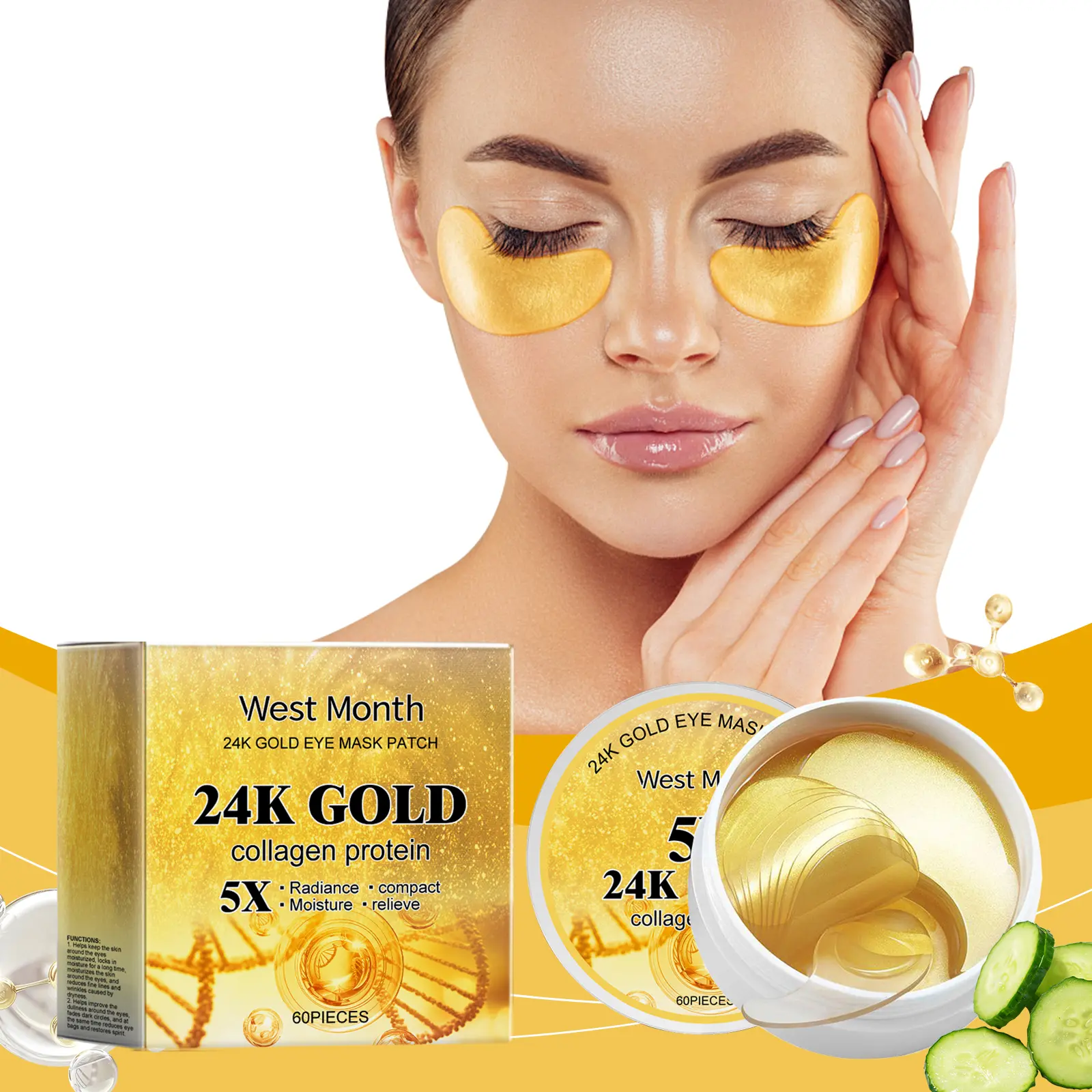 24k Gold Eye Mask Firming & Anti-Wrinkle Treatment - West&Month 2 24k gold eye mask nourish fade lines firm West Month 248 4241