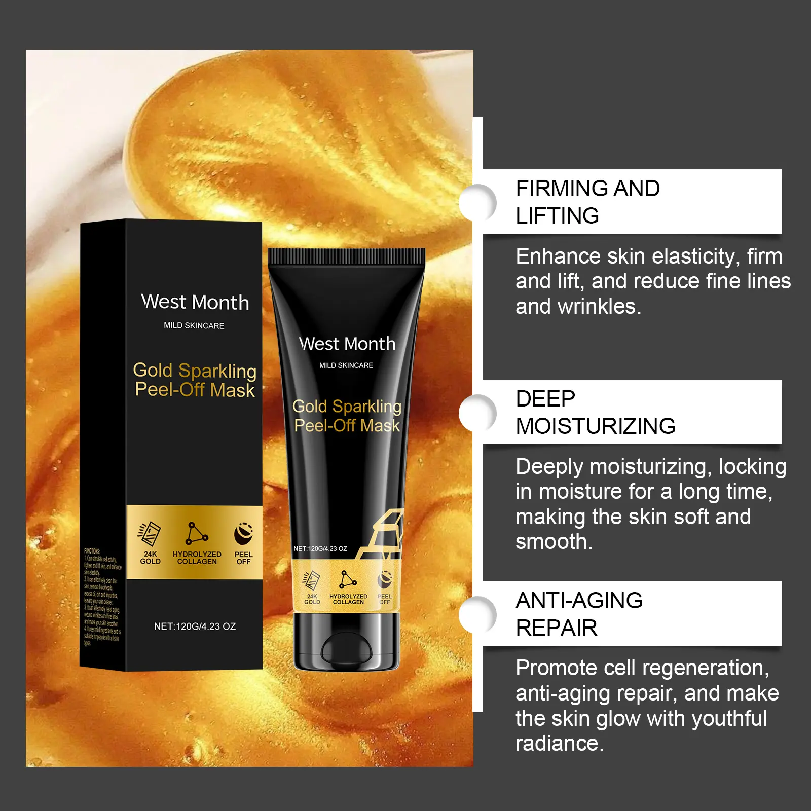 Gold Collagen Peel Mask Firming & Moisturizing West Month - West 8 24k gold peel mask firming moisturizing cleansing West Month 201 3627