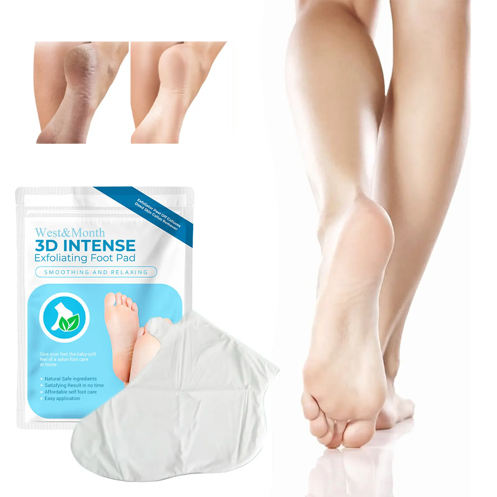 Exfoliating Foot Pads for Callus Removal & Moisturizing 3D Mask - West&Month 1 3d foot pad exfoliate clean anti chap moisturize West Month 373 5870