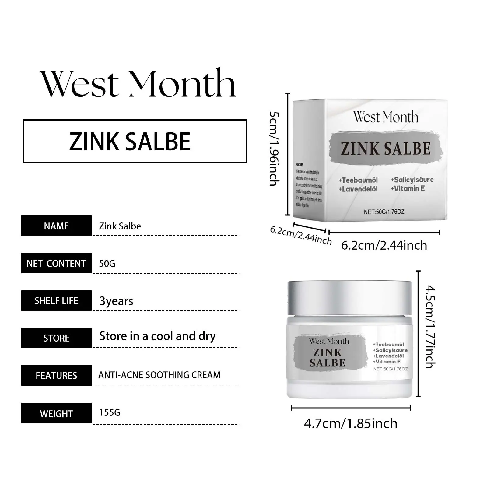 Acne Face Cream with Oil Control & Soothing Formula - West&Month 1 acne cream refresh oil control repair soothe West Month 471 7228