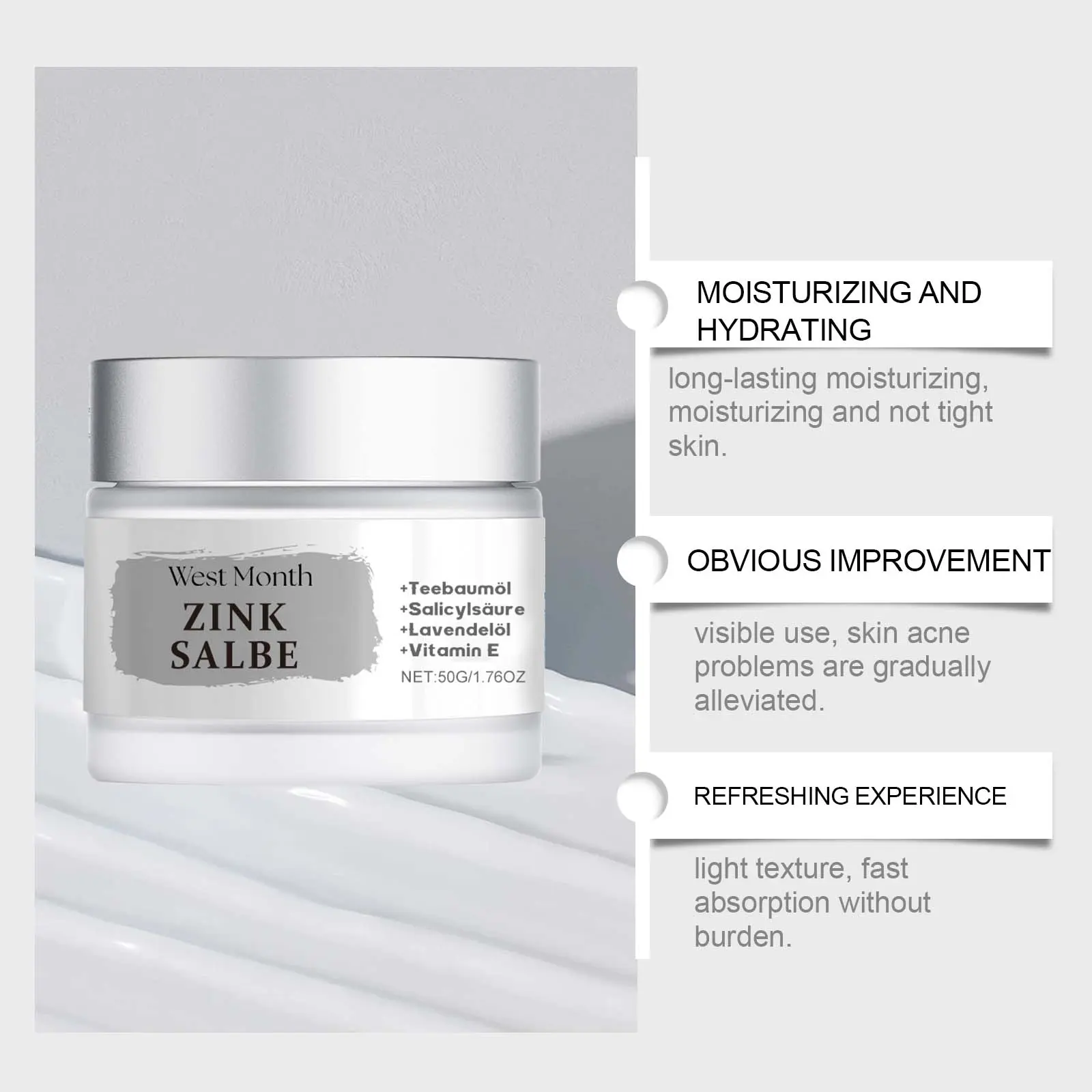 Acne Face Cream with Oil Control & Soothing Formula - West&Month 8 acne cream refresh oil control repair soothe West Month 471 7235