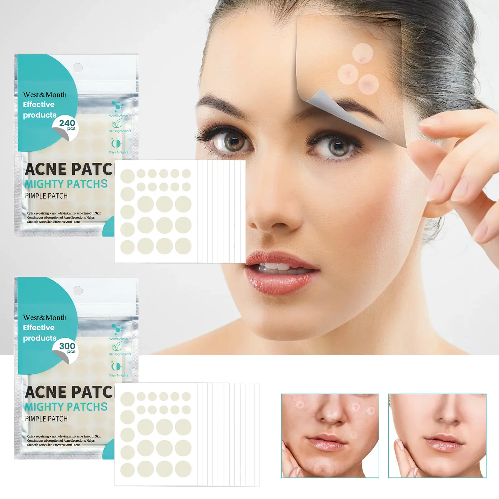 Acne Patches for Blackheads (240 Count) Discreet & Waterproof - West&Month 1 acne patch 300pcs repair invisible breathable West Month 647 9369