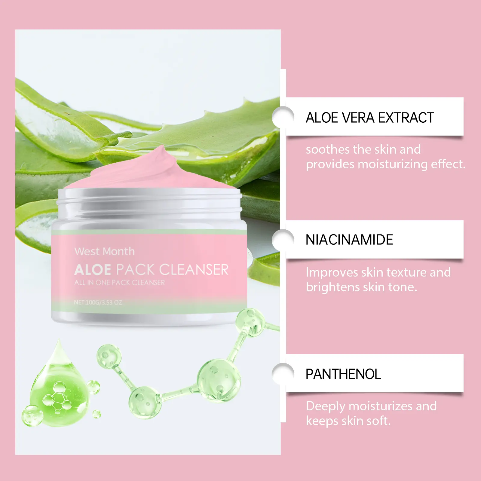 Aloe Soothing Facial Cleanser with Vitamin C and Malic Acid by West&Month 8 aloe soothing cleanser clean pores exfoliate West Month 258 4352