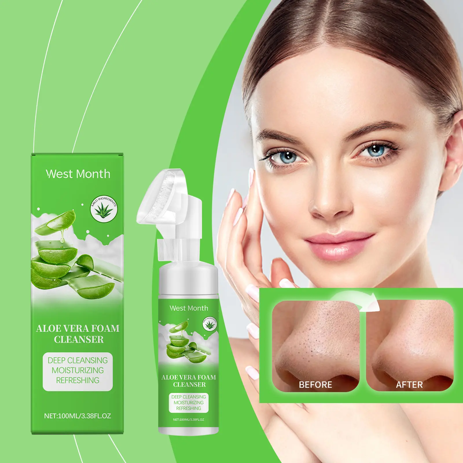 West&Month Aloe Vera Foam Cleanser - Moisturizing Pore Cleanser 2 aloe vera foam cleanser moisturize clean pores West Month 176 3313
