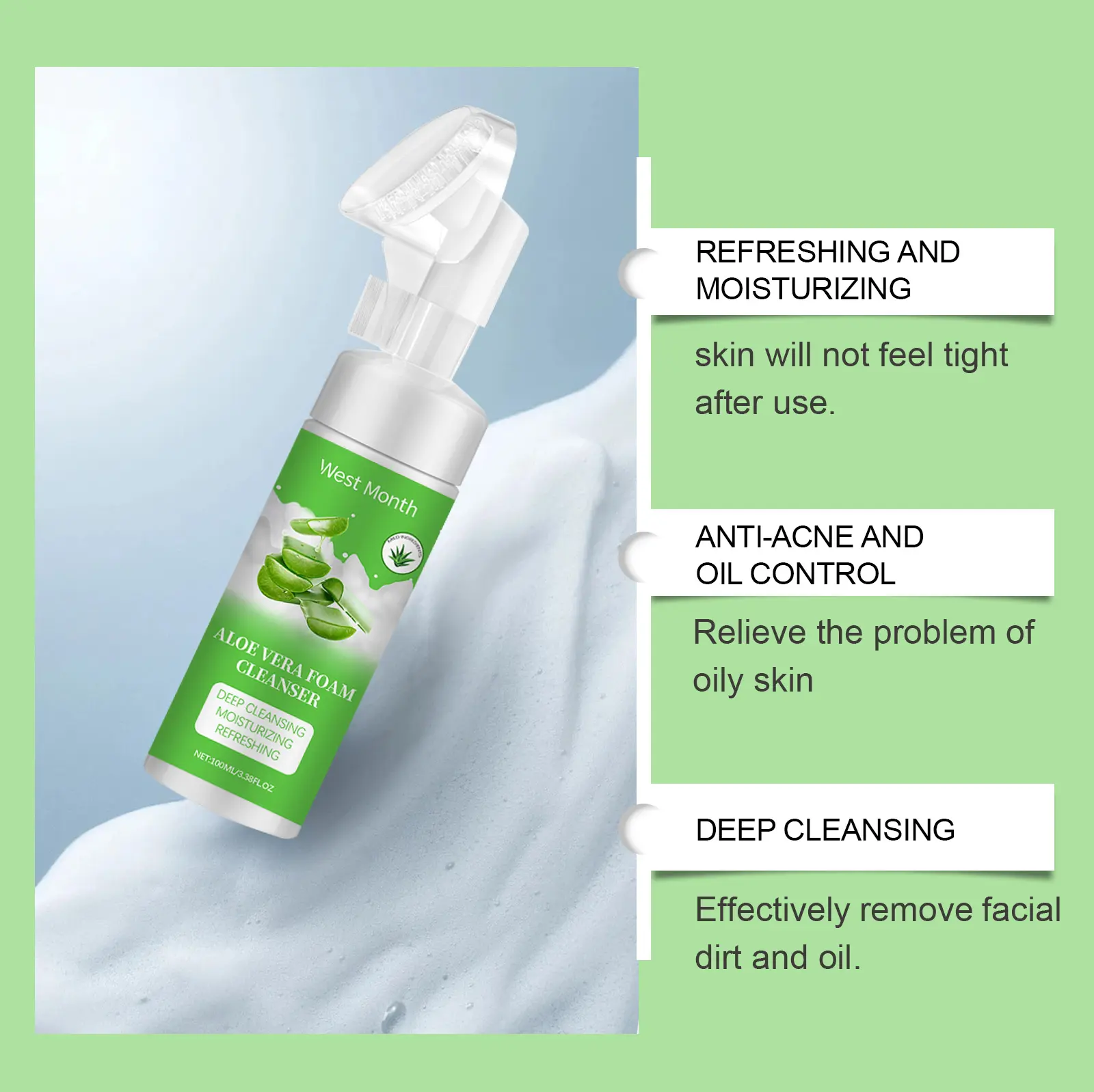 West&Month Aloe Vera Foam Cleanser - Moisturizing Pore Cleanser 5 aloe vera foam cleanser moisturize clean pores West Month 176 3314