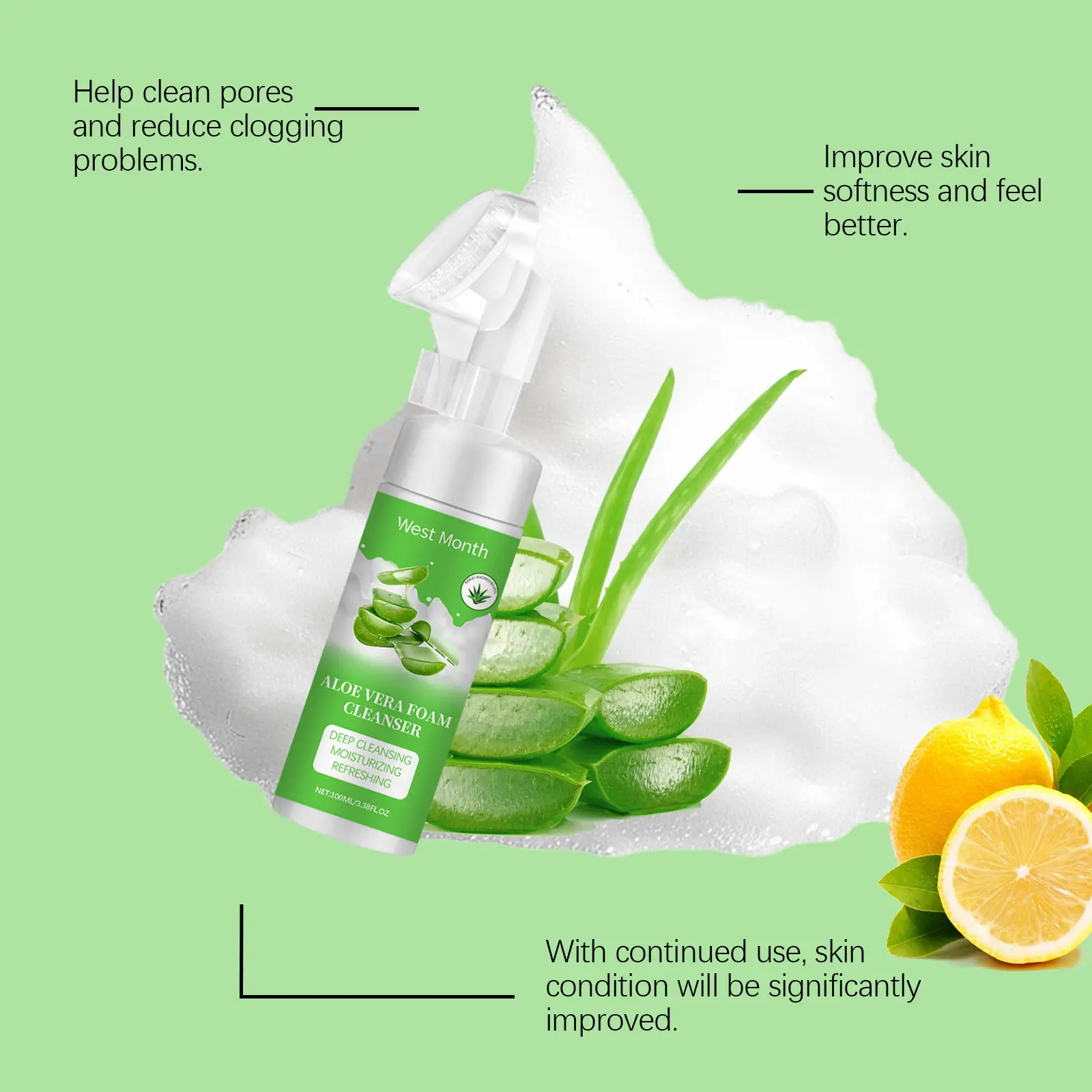 West&Month Aloe Vera Foam Cleanser - Moisturizing Pore Cleanser 6 aloe vera foam cleanser moisturize clean pores West Month 176 3315