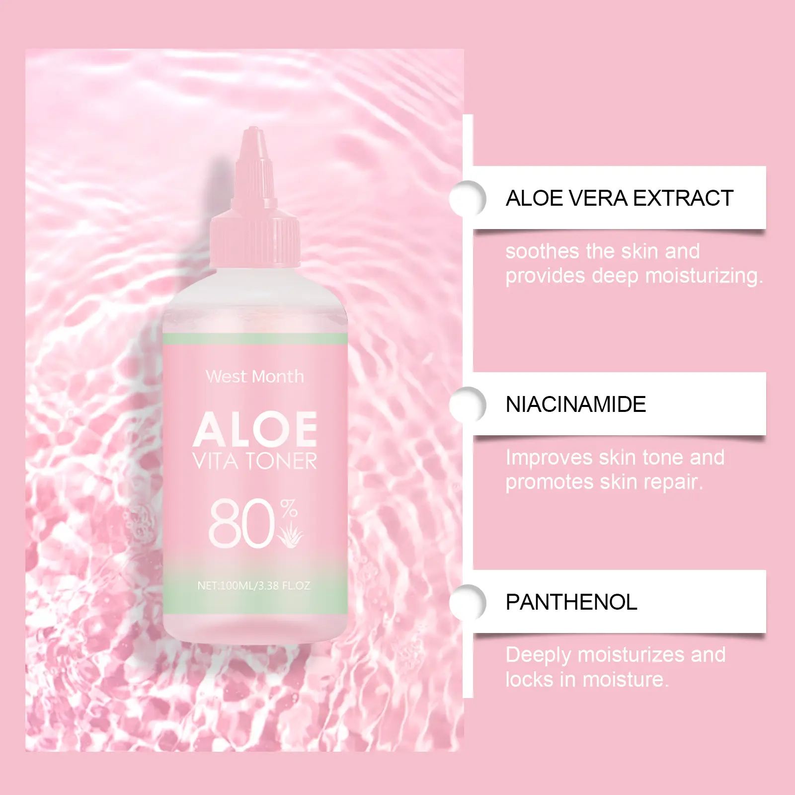 Aloe Vera Moisturizing Water for Hydrated, Clear Skin - West&Month 8 aloe vera water repair hydrate elastic West Month 313 5050