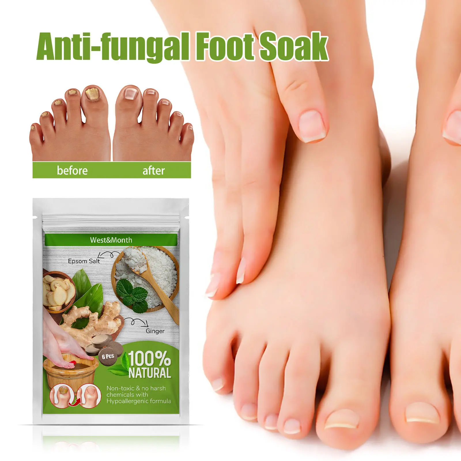 Anti-fungal Foot Soak Tablets for Nail Repair & Smooth Skin - West&Month 1 anti fungal foot soak repair gray nail deodorize West Month 435 6728