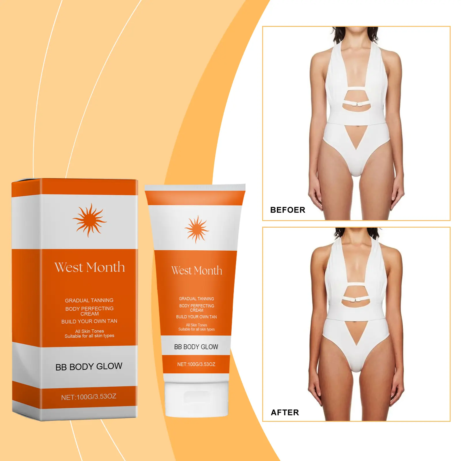 Beach Anti-Tanning Cream for Glowing Skin - West&Month 2 anti tanning cream beach tan skin care West Month 520 7943