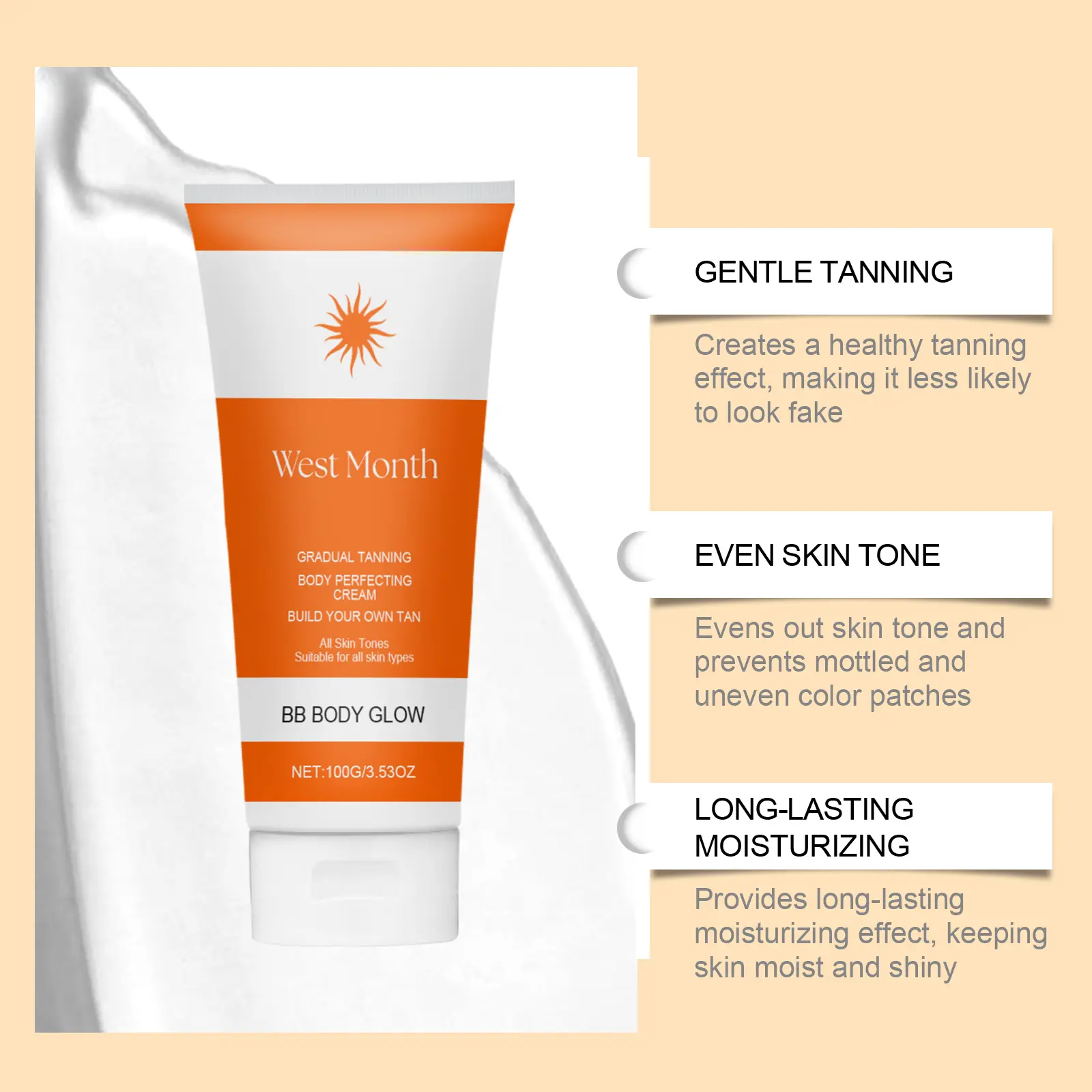 Beach Anti-Tanning Cream for Glowing Skin - West&Month 8 anti tanning cream beach tan skin care West Month 520 7949