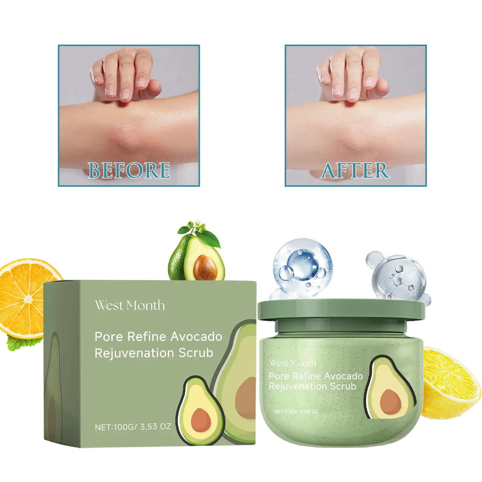 Avocado Ice Cream Body Scrub Moisturizing & Exfoliating - West&Month 8 avocado scrub moisturize hydrate exfoliate West Month 283 4677