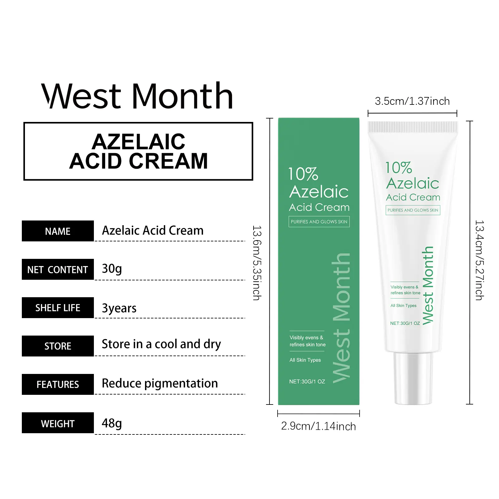 Azelaic Acid Essence Cream Brightening & Oil Control - West&Month 1 azelaic acid essence cream repair oil control West Month 077 2061
