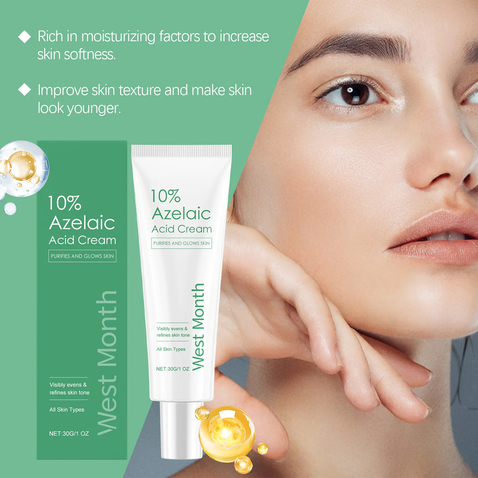 Azelaic Acid Essence Cream Brightening & Oil Control - West&Month 7 azelaic acid essence cream repair oil control West Month 077 2063