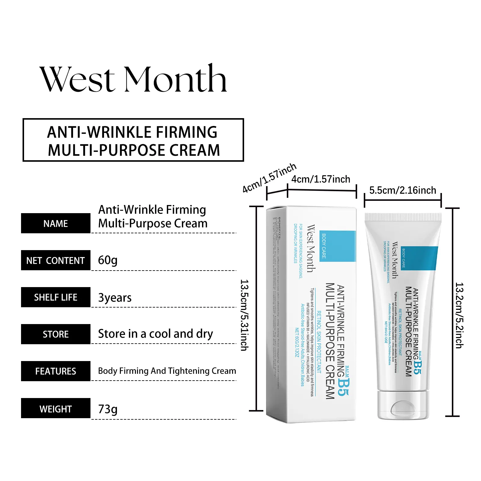Anti-Wrinkle Firming Cream & B5 Moisturizing Body Butter West Month - West 1 b5 body butter anti wrinkle firm smooth West Month 448 6899
