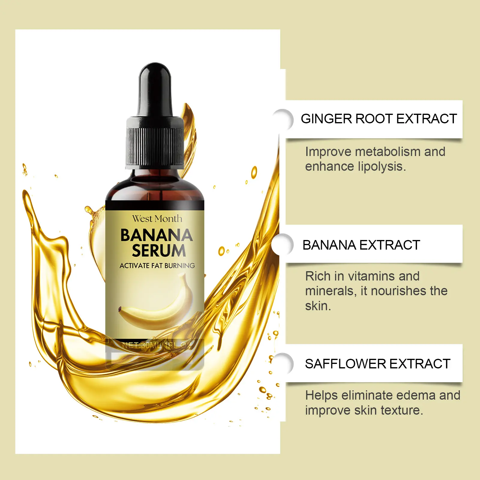 Banana Body Essential Oil for Moisturizing & Massage | West&Month 5 banana body oil nourish waist arm show figure West Month 292 4800