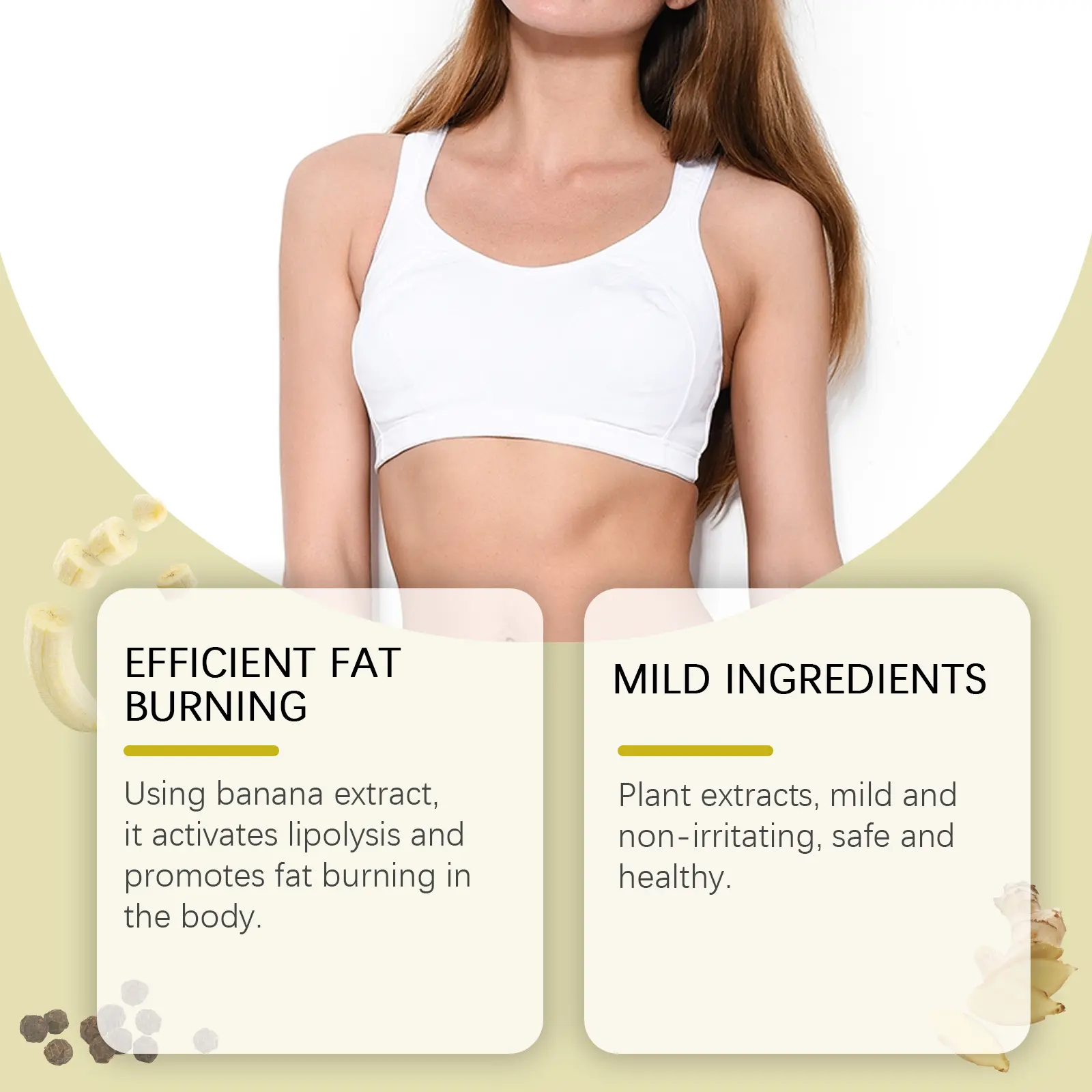 Banana Body Essential Oil for Moisturizing & Massage | West&Month 6 banana body oil nourish waist arm show figure West Month 292 4801