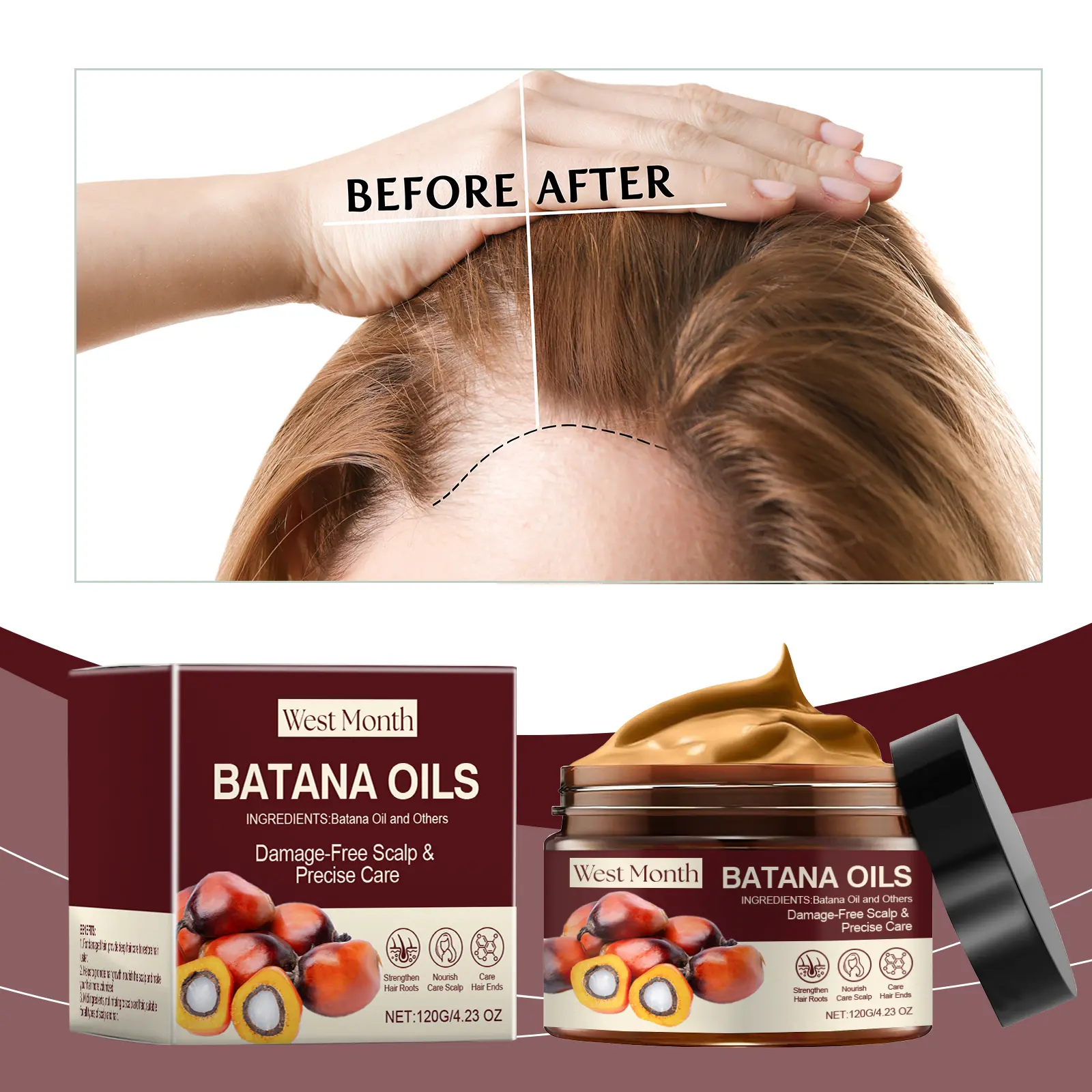 Batana Nourishing Hair Mask for Dry Frizzy Hair Repair West&Month 1 batana hair mask improve dry frizz bright West Month 170 3241