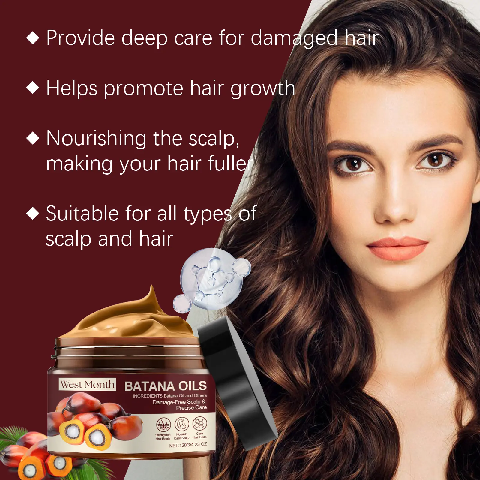 Batana Nourishing Hair Mask for Dry Frizzy Hair Repair West&Month 4 batana hair mask improve dry frizz bright West Month 170 3244