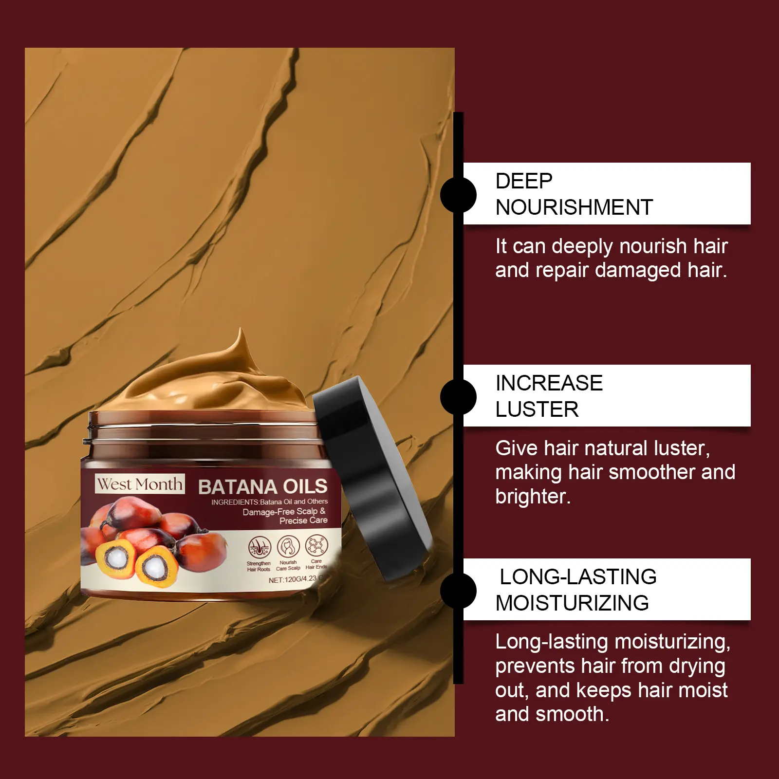 Batana Nourishing Hair Mask for Dry Frizzy Hair Repair West&Month 7 batana hair mask improve dry frizz bright West Month 170 3247