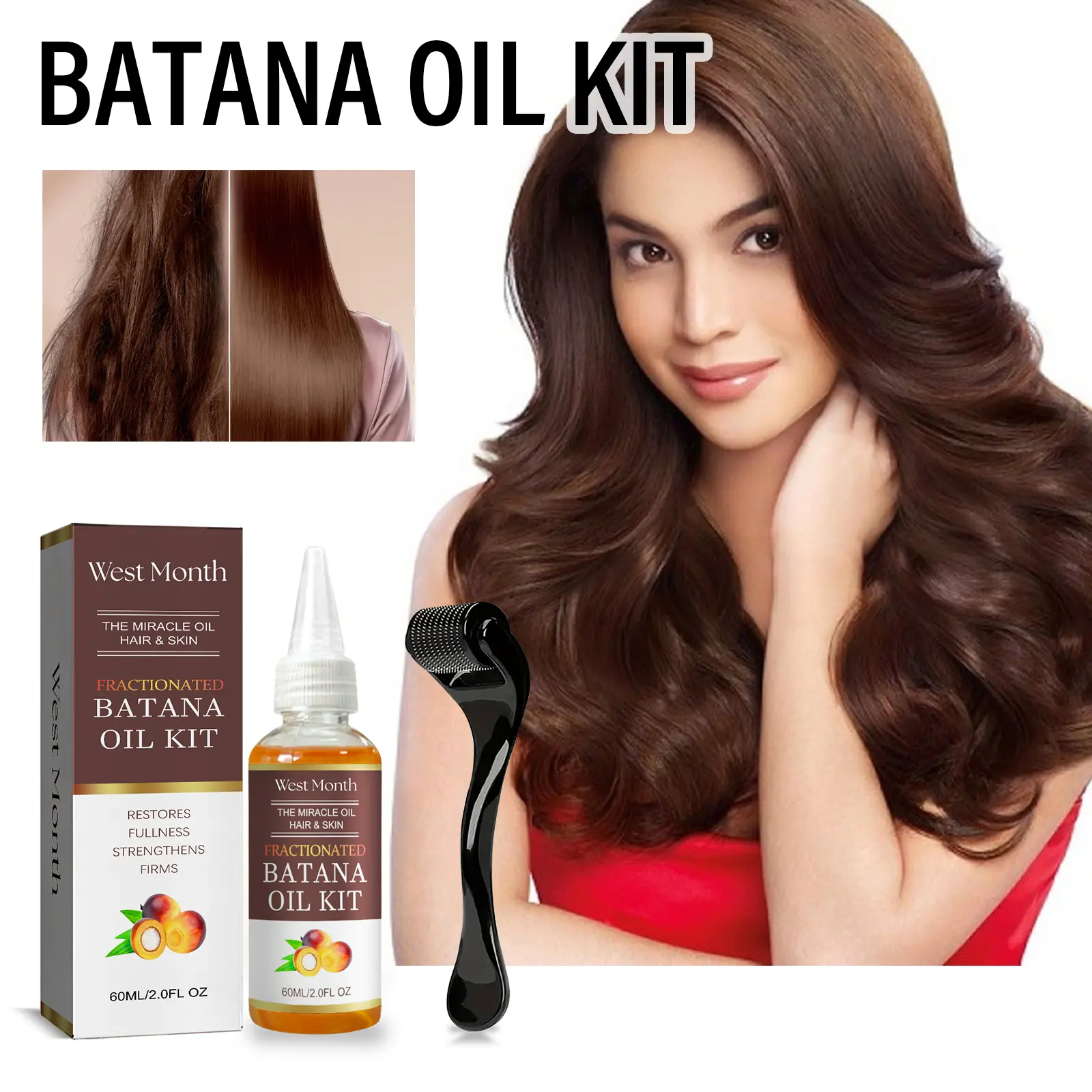 Batana Hair Oil for Dry Hair & Smoothness with Scalp Massager - West&Month 2 batana hair oil moisturize improve dry hair West Month 055 1793