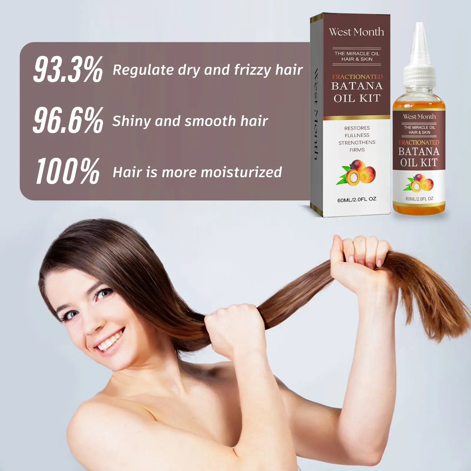 Batana Hair Oil for Dry Hair & Smoothness with Scalp Massager - West&Month 6 batana hair oil moisturize improve dry hair West Month 055 1796