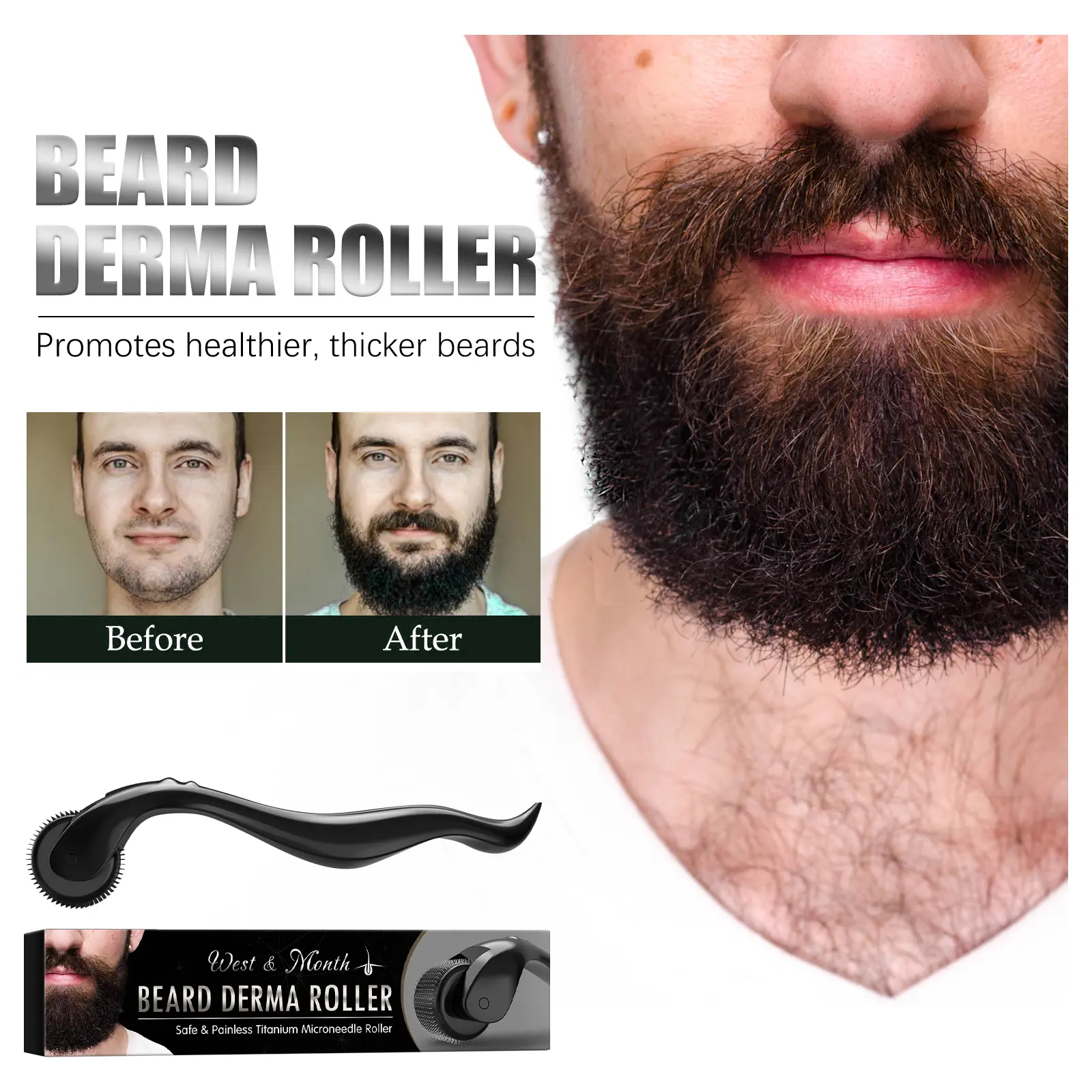 West&Month Beard Derma Roller Review: My Real Experience 2 Close-up of the West&Month Derma Roller head and comb