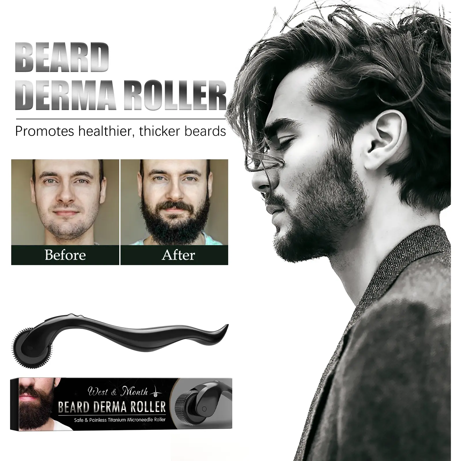 Beard Derma Roller with Moisturizing Comb for Growth Support - West&Month 1 beard derma roller moisturizing repair West Month 052 1753