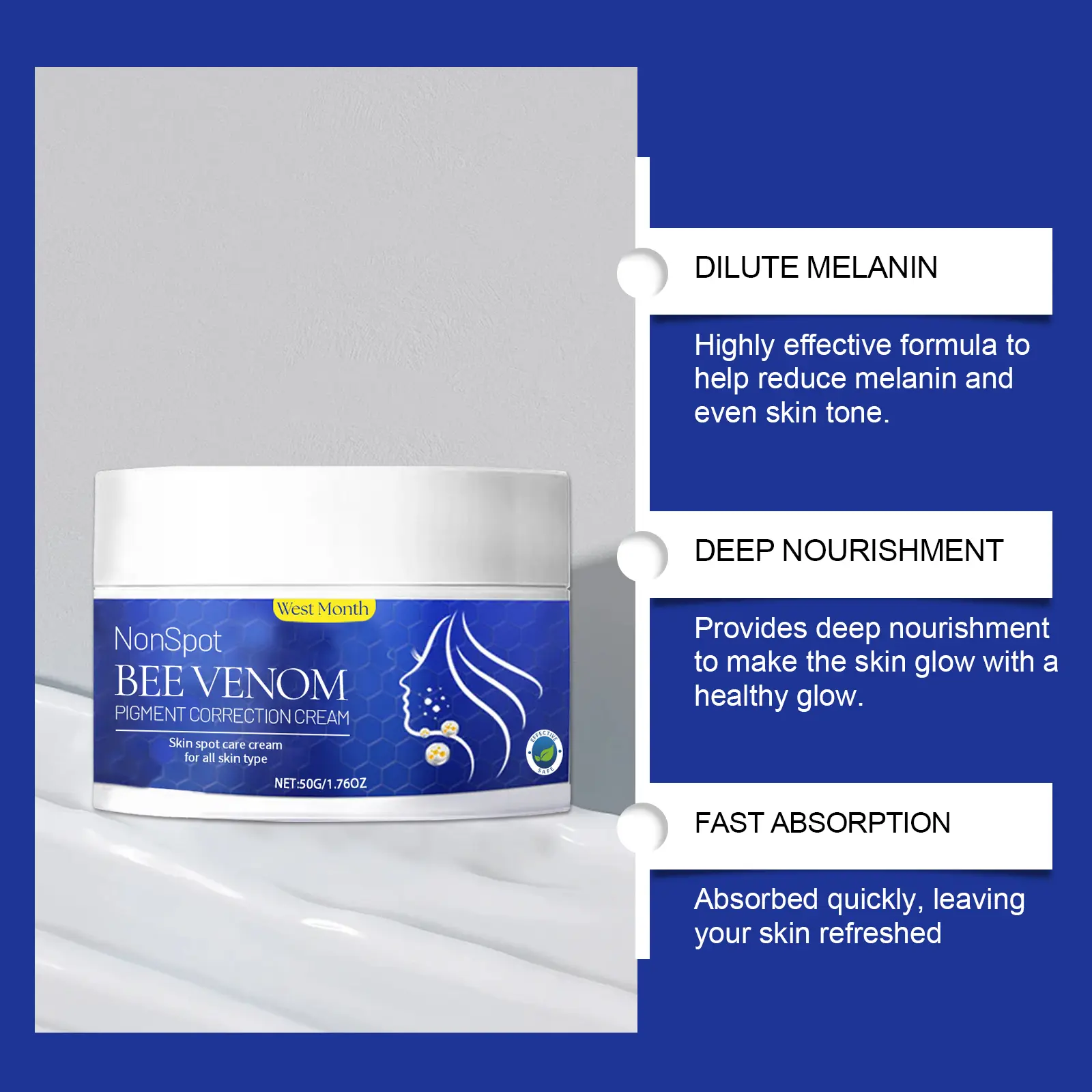 Bee Venom Body Cream for Daily Moisturizing & Massage Care - West&Month 8 bee venom body cream daily moisturize massage West Month 494 7571