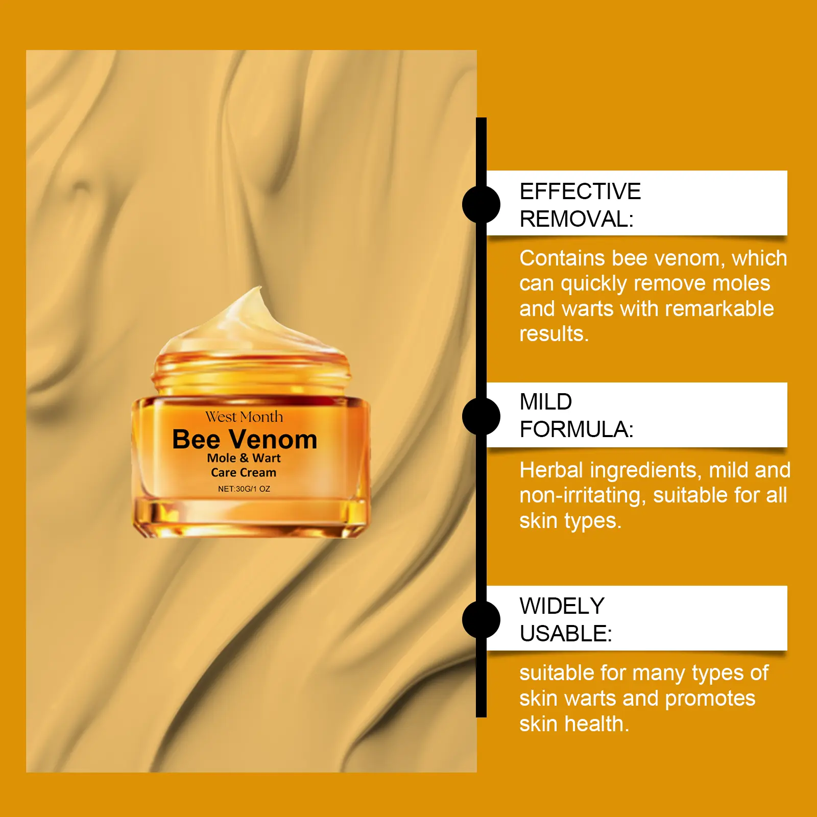 Bee Venom Mole Care Cream for Smoothing and Moisturizing Skin - West&Month 8 bee venom mole cream moisturize smooth lighten West Month 507 7758