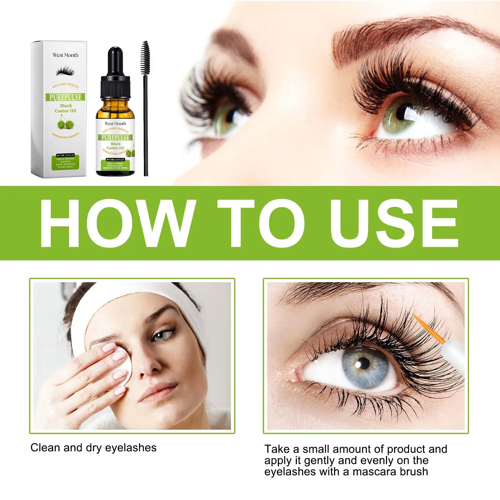 Black Castor Oil Mascara Natural Curl No Smudge - West&Month 4 black castor oil mascara natural curl black mild West Month 429 6646