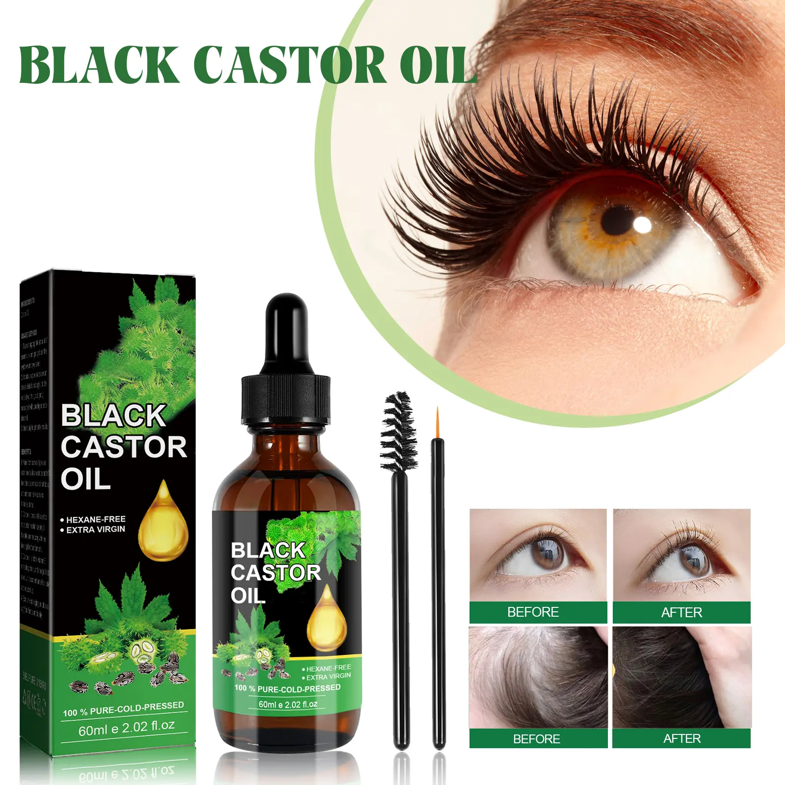 Black Castor Oil Moisturizer for Hair, Eyebrows & Eyelashes - West&Month 1 black castor oil moisturize strengthen thicken West Month 389 6088