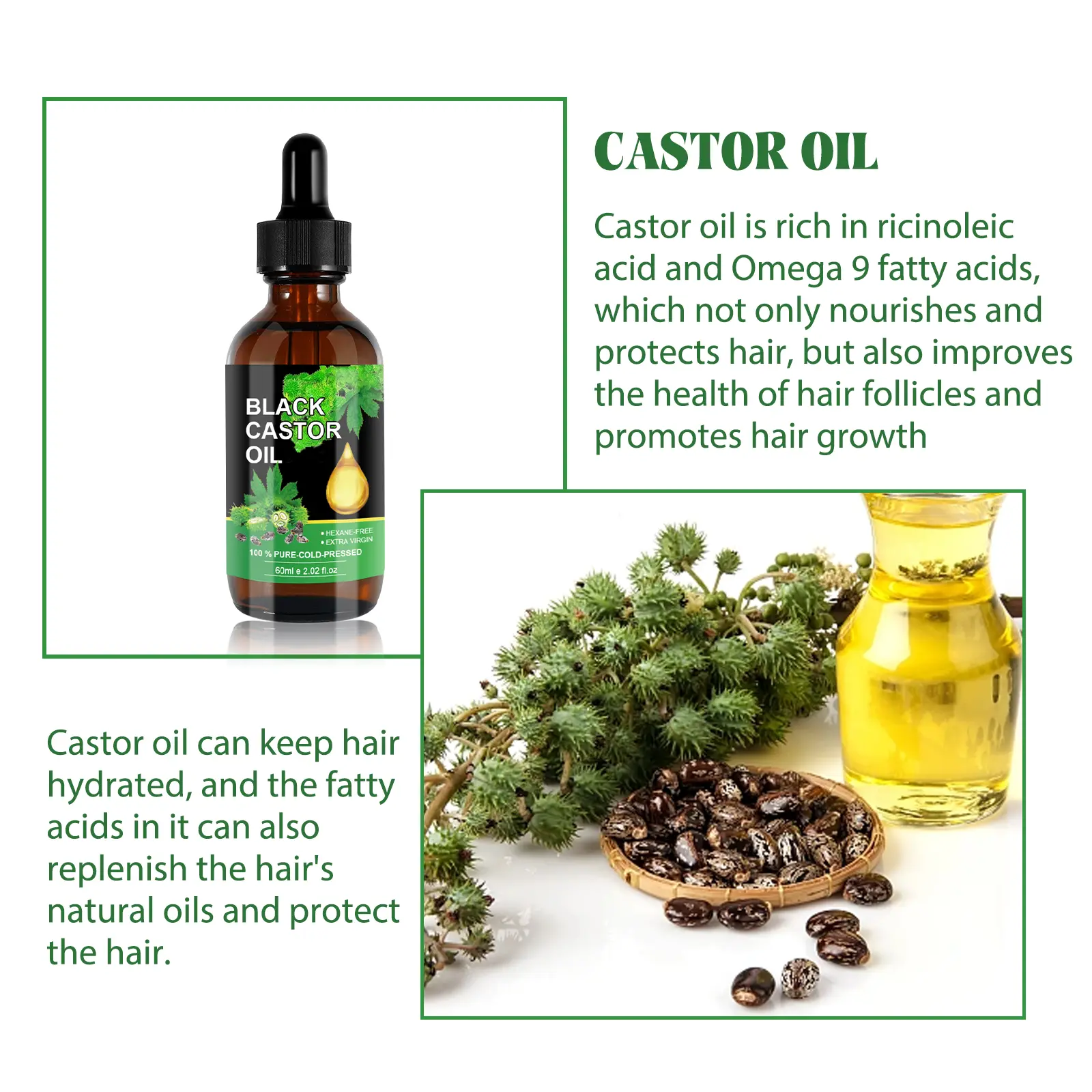Black Castor Oil Moisturizer for Hair, Eyebrows & Eyelashes - West&Month 2 black castor oil moisturize strengthen thicken West Month 389 6089