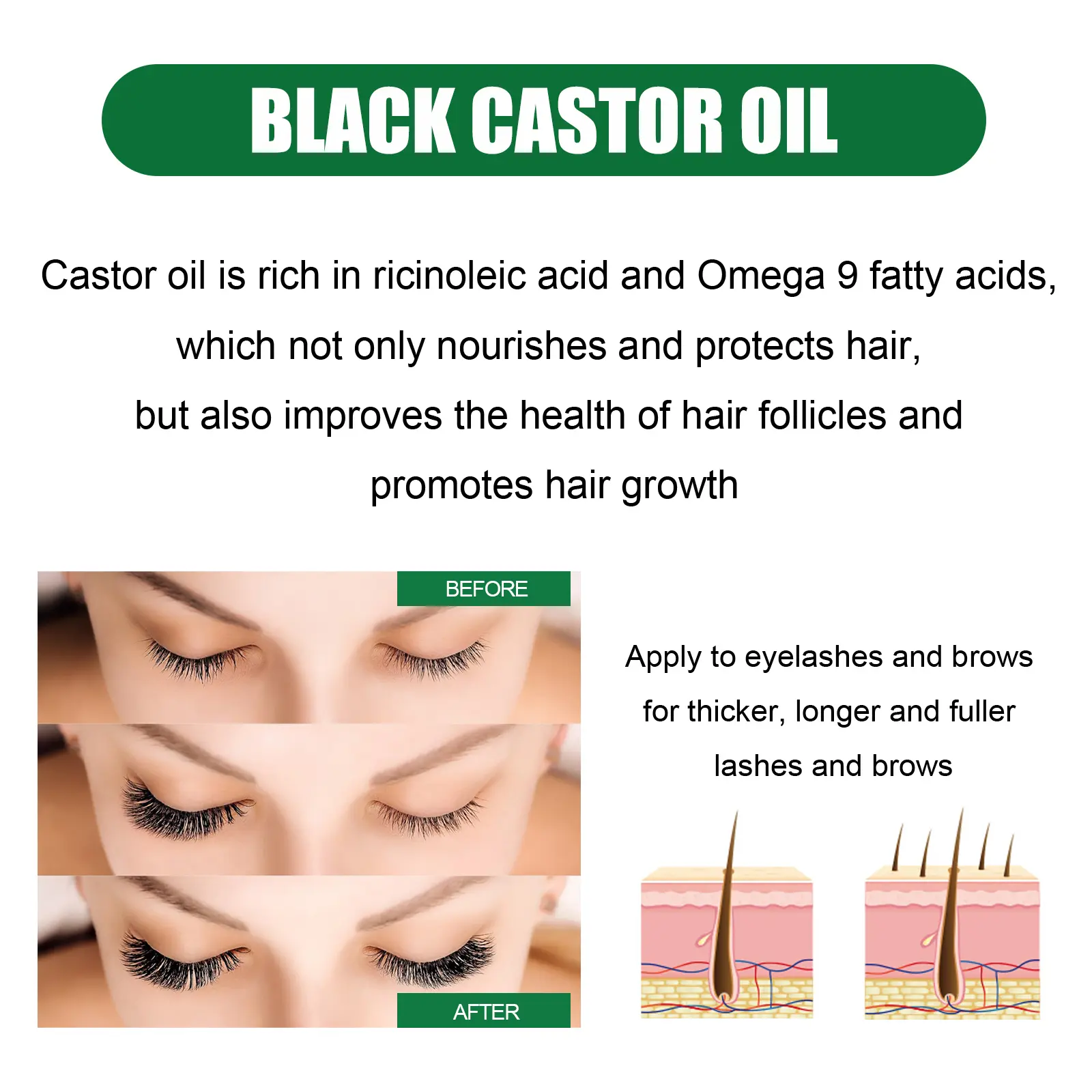 Black Castor Oil Moisturizer for Hair, Eyebrows & Eyelashes - West&Month 6 black castor oil moisturize strengthen thicken West Month 389 6093