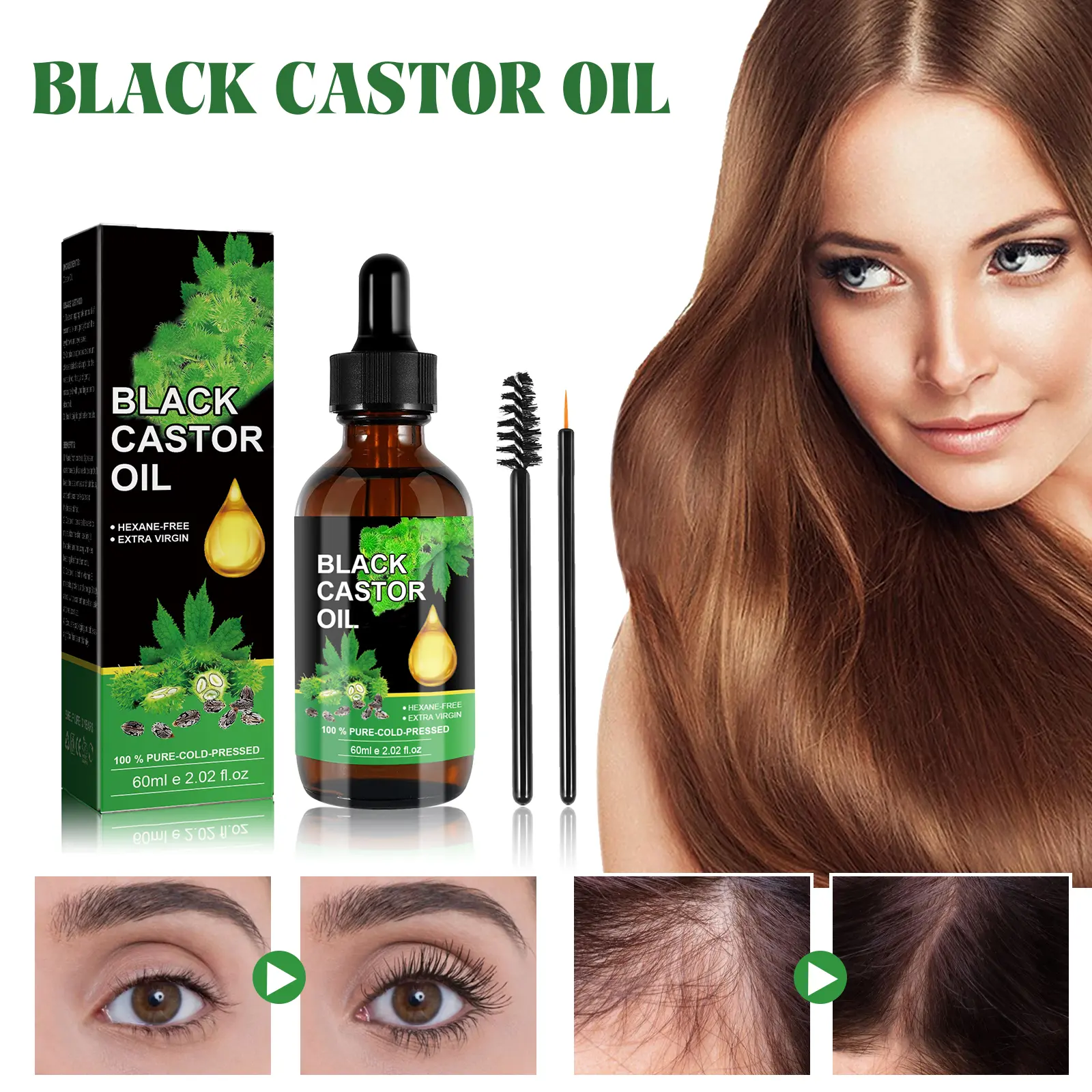 Black Castor Oil Moisturizer for Hair, Eyebrows & Eyelashes - West&Month 7 black castor oil moisturize strengthen thicken West Month 389 6094