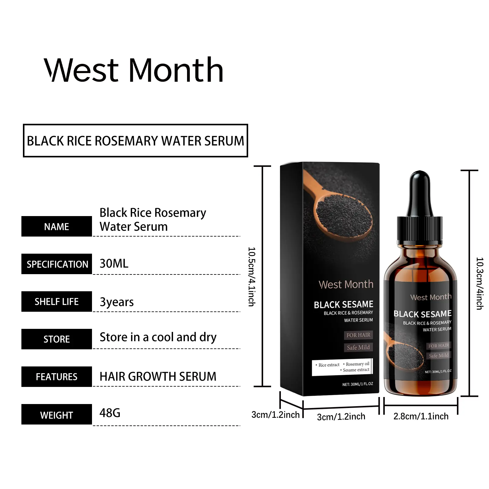 Black Sesame Hair Care Essence for Dry Hair & Split Ends - West&Month 1 black sesame hair essence nourish improve split ends West Month 143 2899
