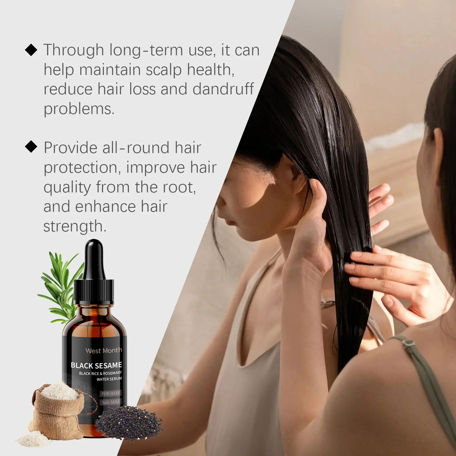 Black Sesame Hair Care Essence for Dry Hair & Split Ends - West&Month 5 black sesame hair essence nourish improve split ends West Month 143 2900