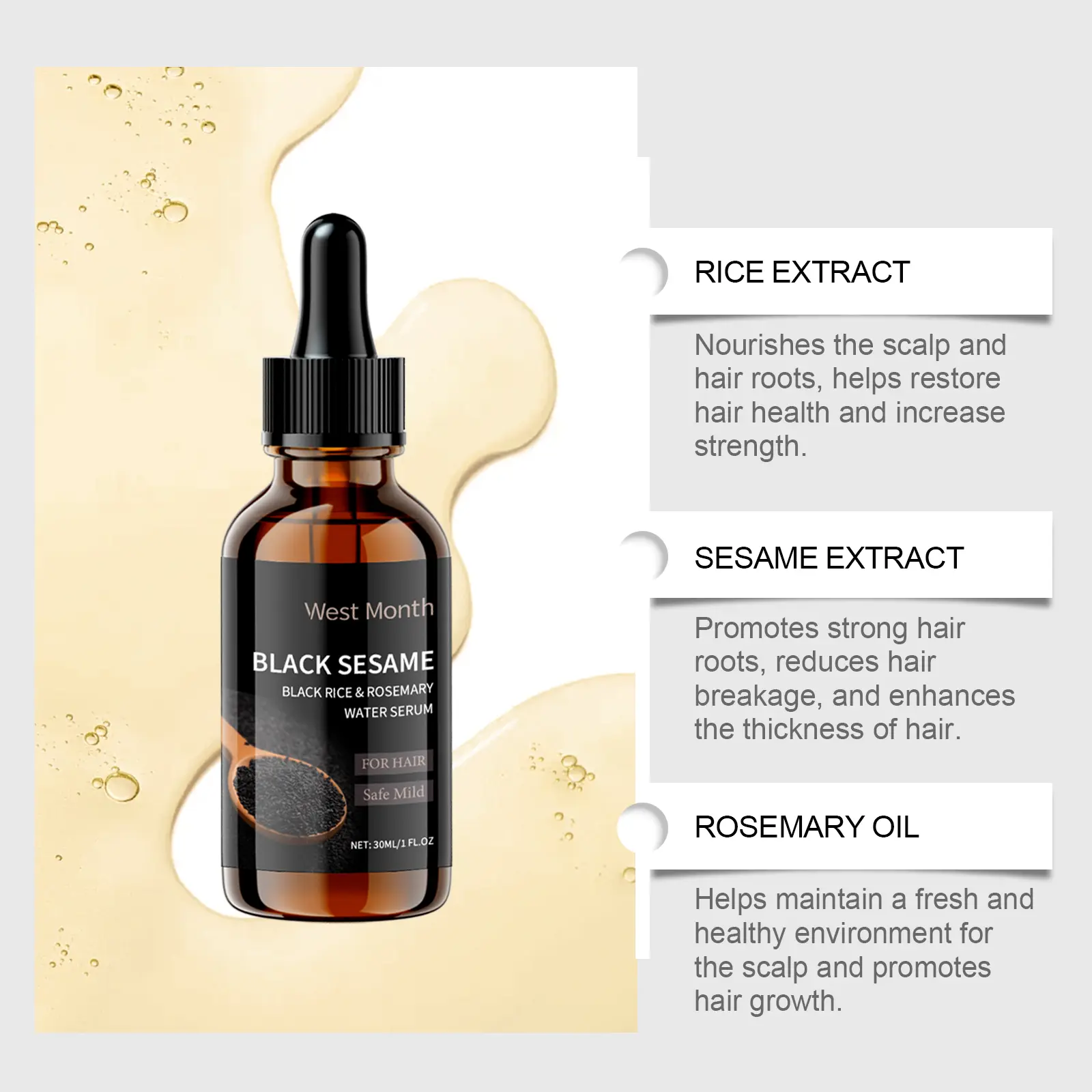 Black Sesame Hair Care Essence for Dry Hair & Split Ends - West&Month 8 black sesame hair essence nourish improve split ends West Month 143 2901