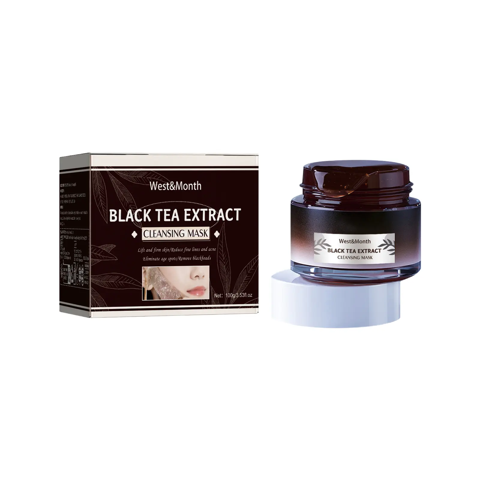 West&Month Black Tea Mask Review: My Real Experience After 2 Weeks 1 West&Month Black Tea Mask jar on a marble bathroom counter