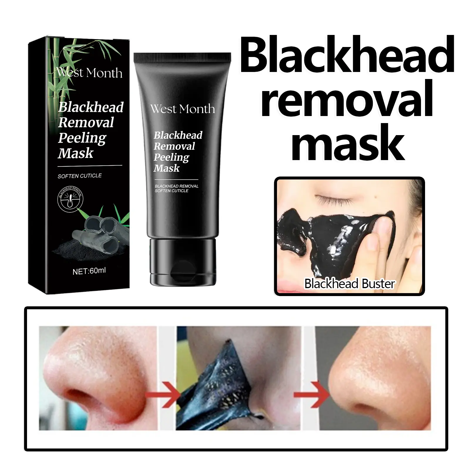 Blackhead Removal Mask for Deep Pore Cleansing - West&Month 5 blackhead mask moisturize clean pimples marks West Month 220 3868
