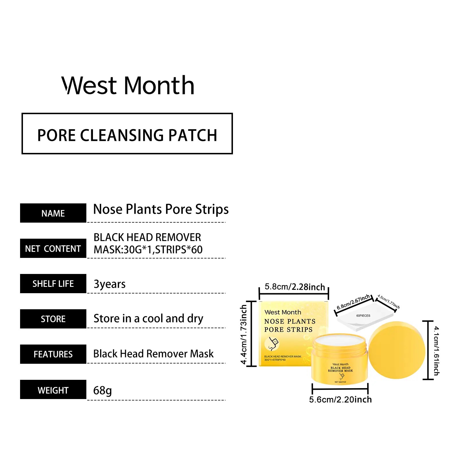 Blackhead Cleansing Nose Mask for Acne & Pores - West&Month 1 blackhead nose mask gentle oil control clean West Month 308 4992