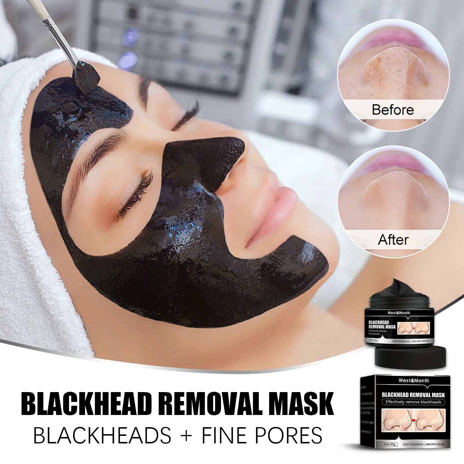 Blackhead Removal Face Mask with Activated Carbon - West&Month 5 blackhead removal mask peel off activated carbon West Month 082 2130