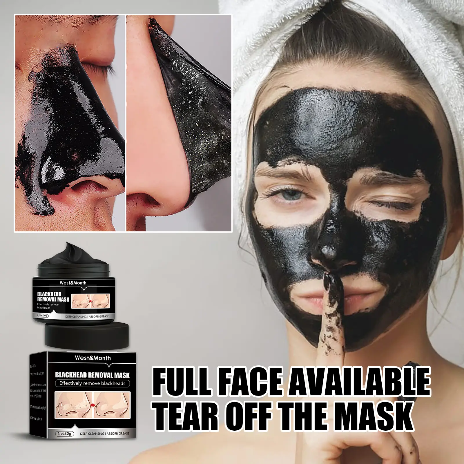 Blackhead Removal Face Mask with Activated Carbon - West&Month 6 blackhead removal mask peel off activated carbon West Month 082 2131
