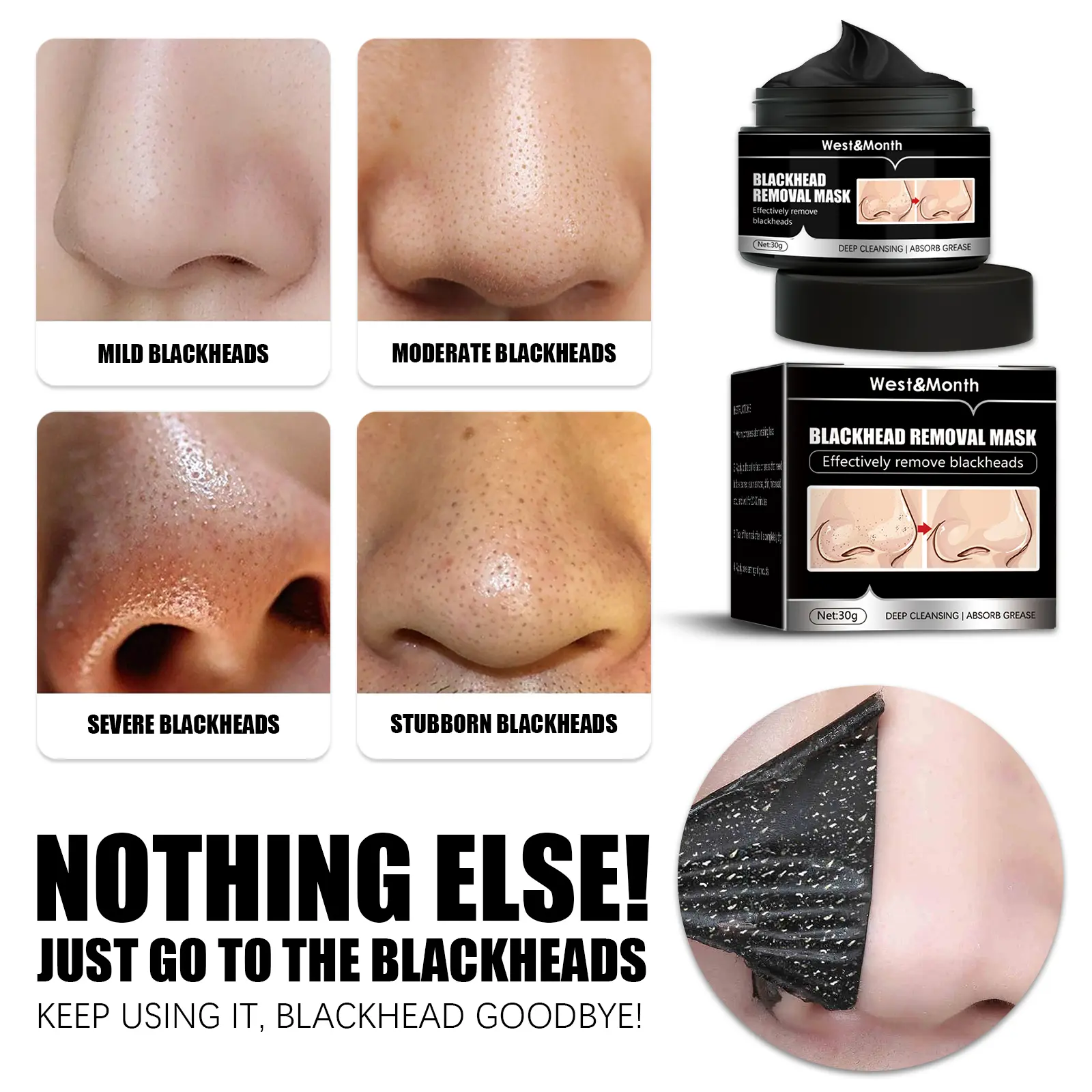 Blackhead Removal Face Mask with Activated Carbon - West&Month 8 blackhead removal mask peel off activated carbon West Month 082 2133