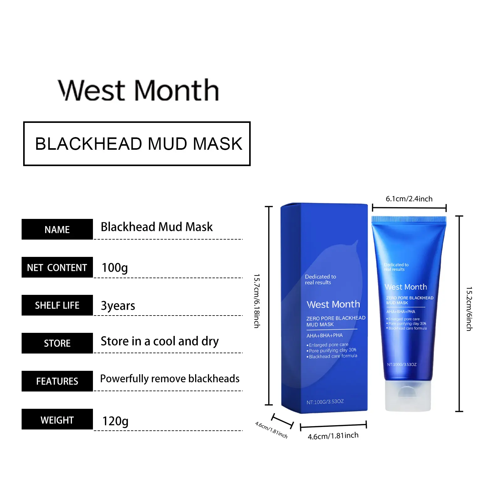 Blackhead Removal Mud Mask with Salicylic Acid - West&Month 1 blackheads mud mask clean oil reduce acne West Month 579 8648
